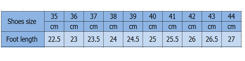 size chart for shoes